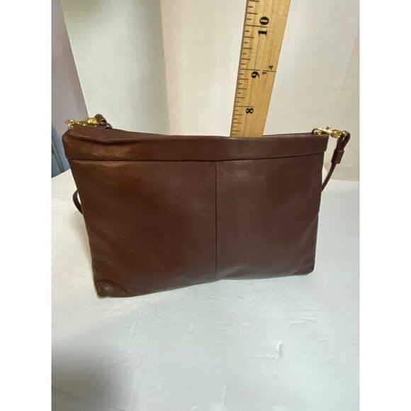 Leather Crossbody Clutch with Removable Strap in Brown with Gold Accents 11"x 7" - Picture 6 of 10